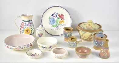A group of Aysgarth and Poole pottery to include jug, plate, dish, vase and other items.