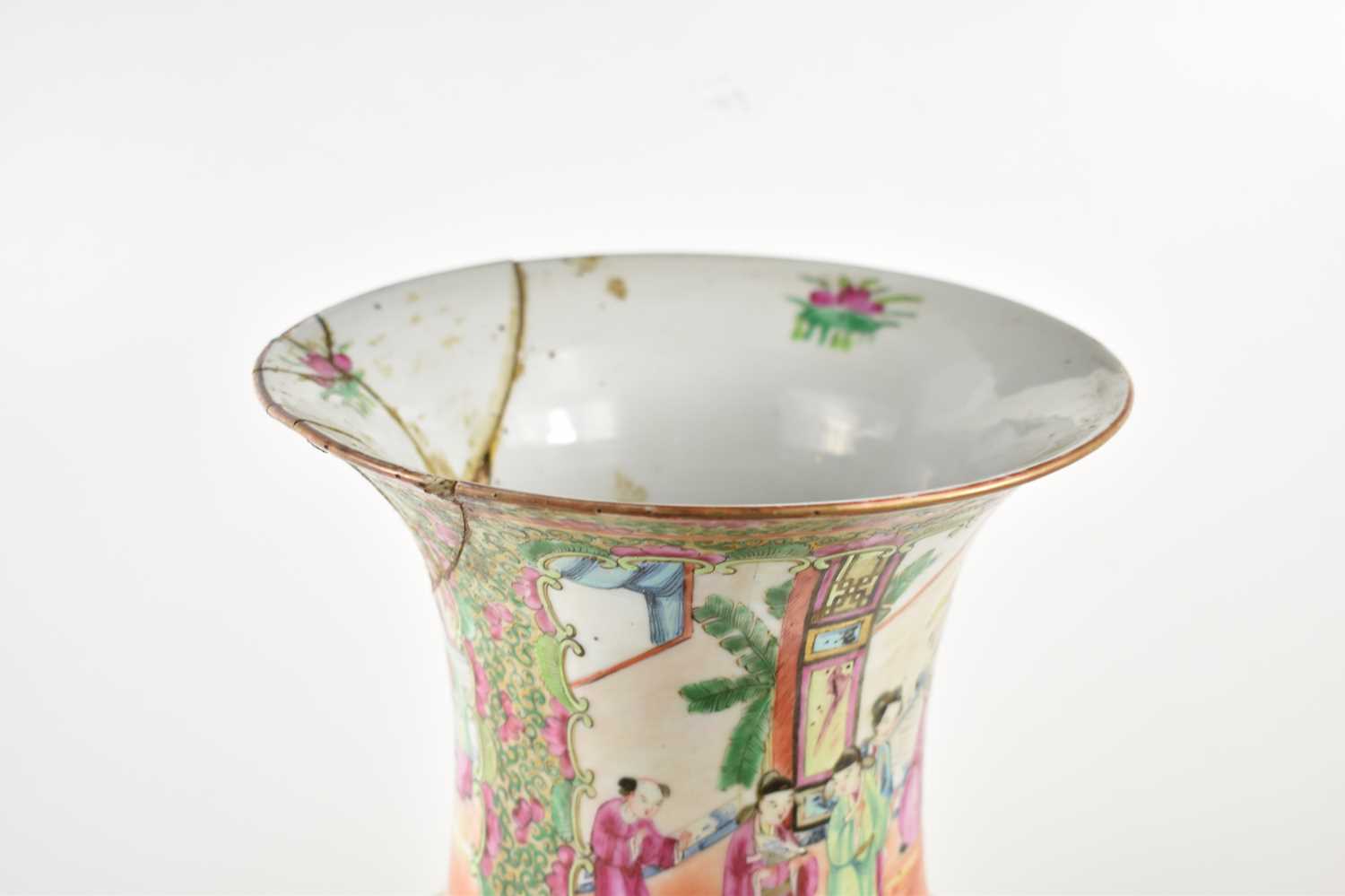A 19th century Chinese Famille Rose vase, decorated with figural scenes, insects and flowers, - Image 3 of 3