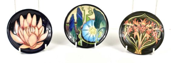 A group of three Moorcroft pin dishes, Entwined design by Emma Bossons, 2007, Florian design by