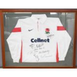 A Rugby Jersey signed by various past members of the England squad to include Bernard Gadney, Bill