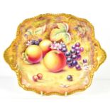 A Royal Worcester Twin Handled Porcelain Dish, by Paul English, hand-painted with apples,