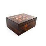 A 19th century rosewood Tunbridge ware work box, the lid with tumbling block design of specimen