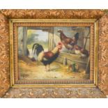 J A Wosley (19th century): Hens in a hen house, oil on board, 18 by 23cm. [Provenance: The Estate of