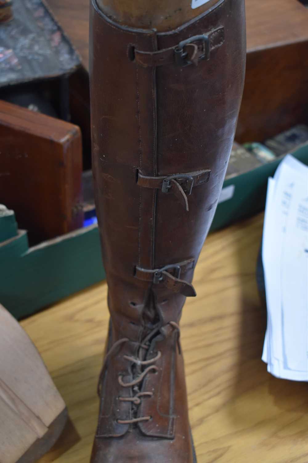 A pair of brown leather riding boots made by Sparkes-Hall of London, complete with wooden trees. - Image 3 of 8