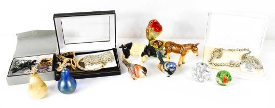 A group of five enamel boxes in the form of various birds and animals, including a Bradford