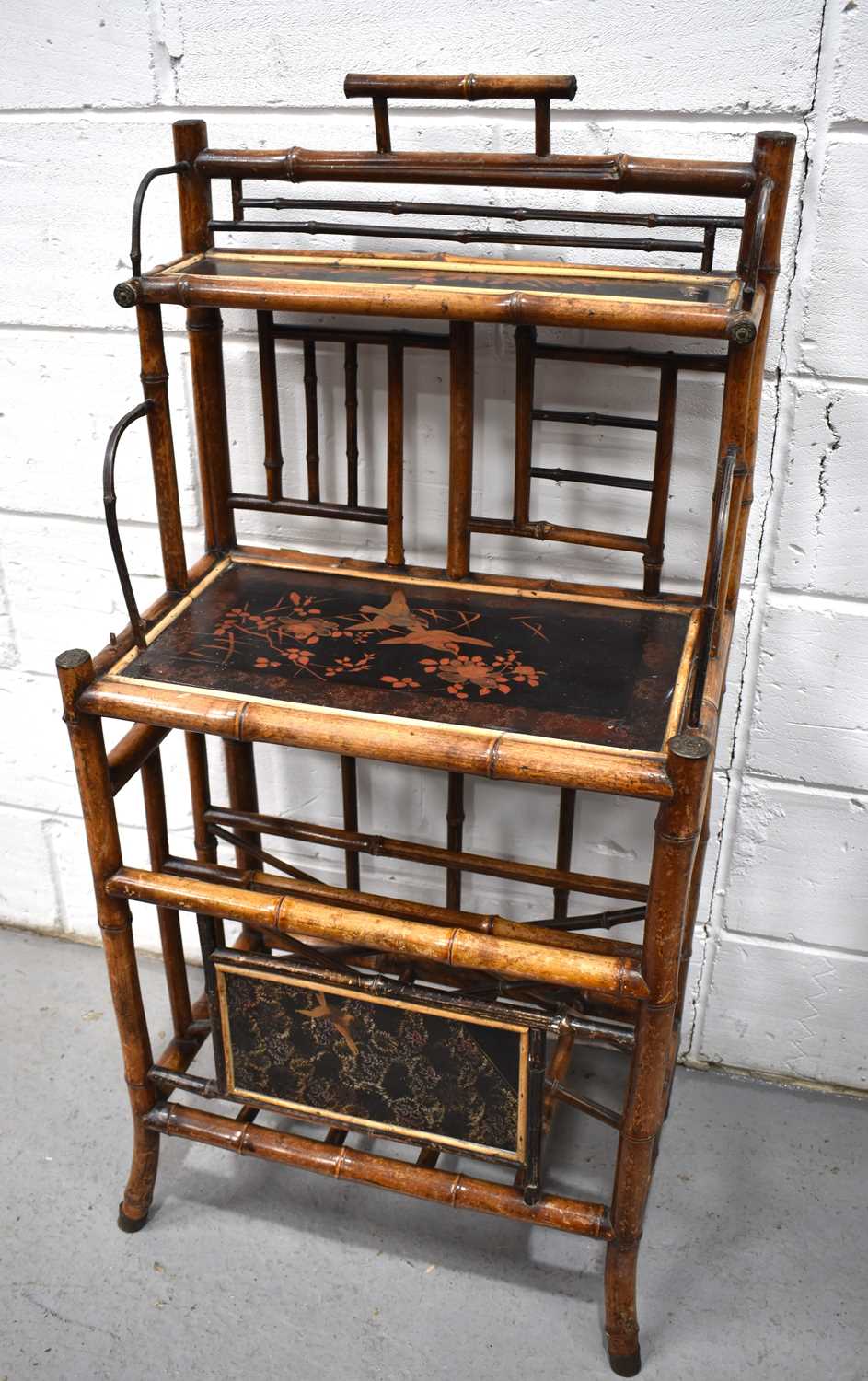 An early 20th century Chinese bamboo hall stand, the raised back having a single shelf above the top - Image 2 of 4