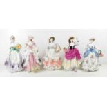 A group of five Coalport fine bone China limited edition figurines: Milkmaid, Strawberries Scarlet