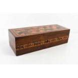 A 19th century Tonbridge ware rosewood glove box, the lid with tumbling block pattern inlaid with