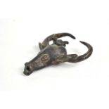 Antiquities: a bronze water buffalo with bird perched upon it's head, likely an African example, 7cm