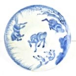 A Chinese blue and white Eight horses of Muwang conical bowl, Qing dynasty, 19.5cm diameter.