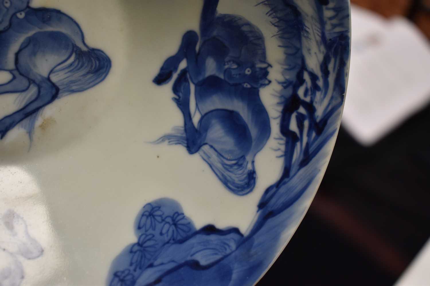 A Chinese blue and white Eight horses of Muwang conical bowl, Qing dynasty, 19.5cm diameter. - Image 11 of 15
