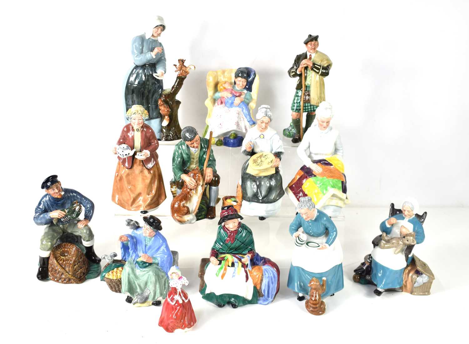 A group of thirteen Royal Doulton figurines, Teatime HN2255, Sweet Dreams HN2380. Christmas Morn