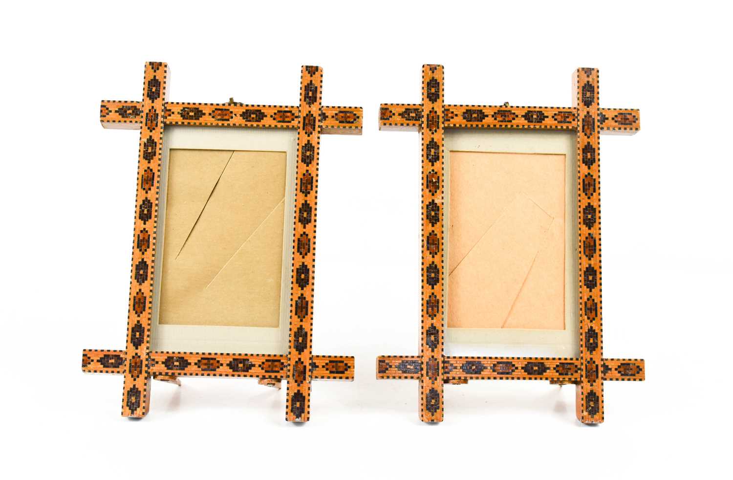 A pair of 19th century Tunbridge ware table / wall frames, with repeating geometric mosaic design, - Image 3 of 4