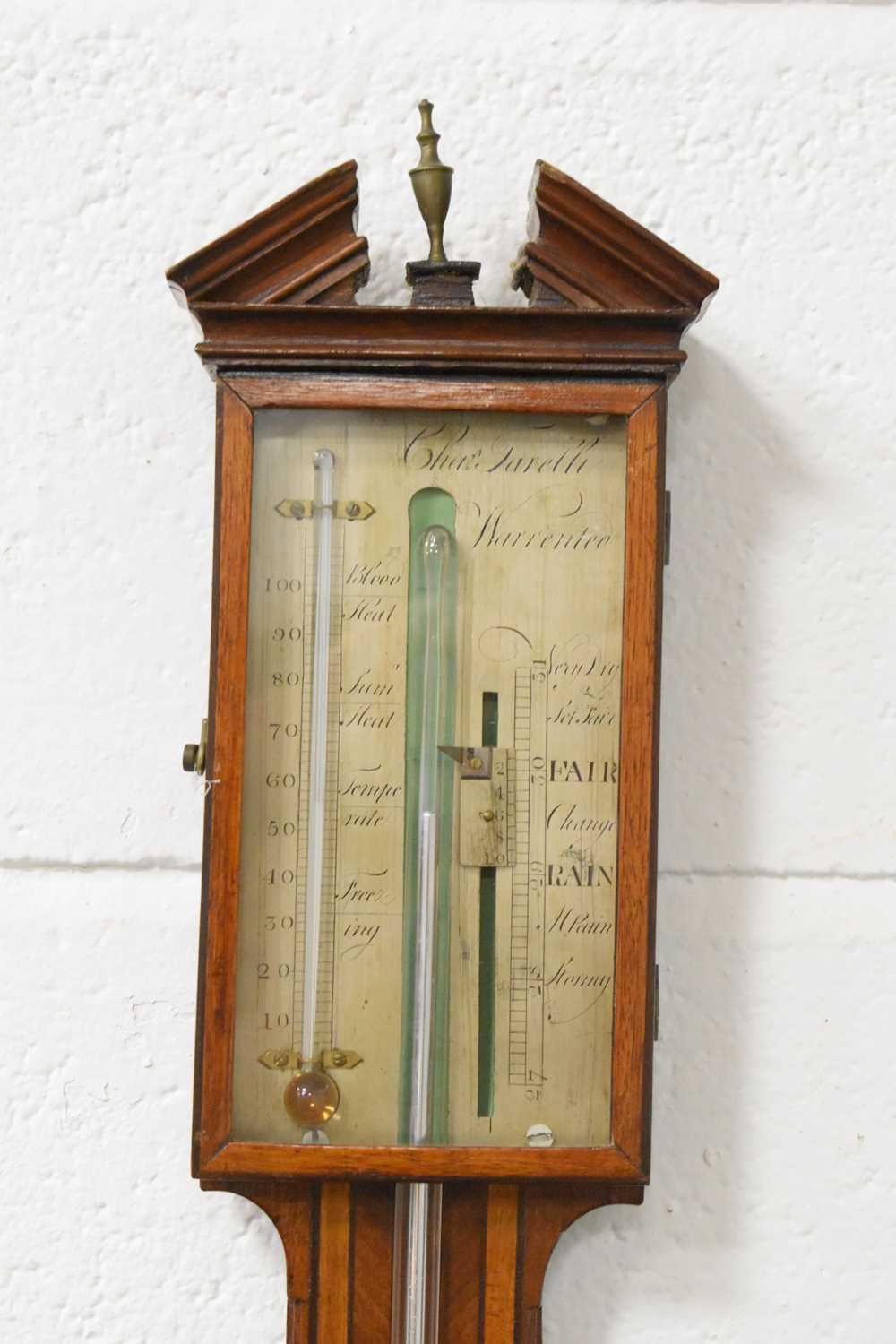 A Georgian mahogany stick barometer by Charles Tarelli, the rectangular silvered dial signed Cs - Image 2 of 2