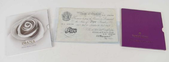 A Bank of England £5 five pound note 1947 Jan'y 10 London, Chief Cashier K O (Kenneth) Peppiatt