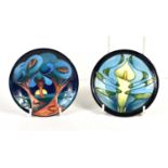 Two Moorcroft pin dishes, Calla design by Emma Bossons, 2002 and the other designed by Rachel