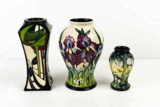 A group of Moorcroft pottery: an Emma Bossons vase dated 2007, a Rachel Bishop snowdrop pattern vase