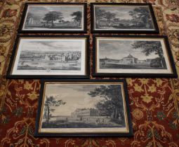 Five 18th century black and white prints, various views including Ditchley in Oxfordshire, by Luke