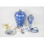 A group of Chinese and other ceramics, to include Chinese blue and white vases depicting writhing