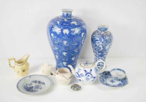 A group of Chinese and other ceramics, to include Chinese blue and white vases depicting writhing