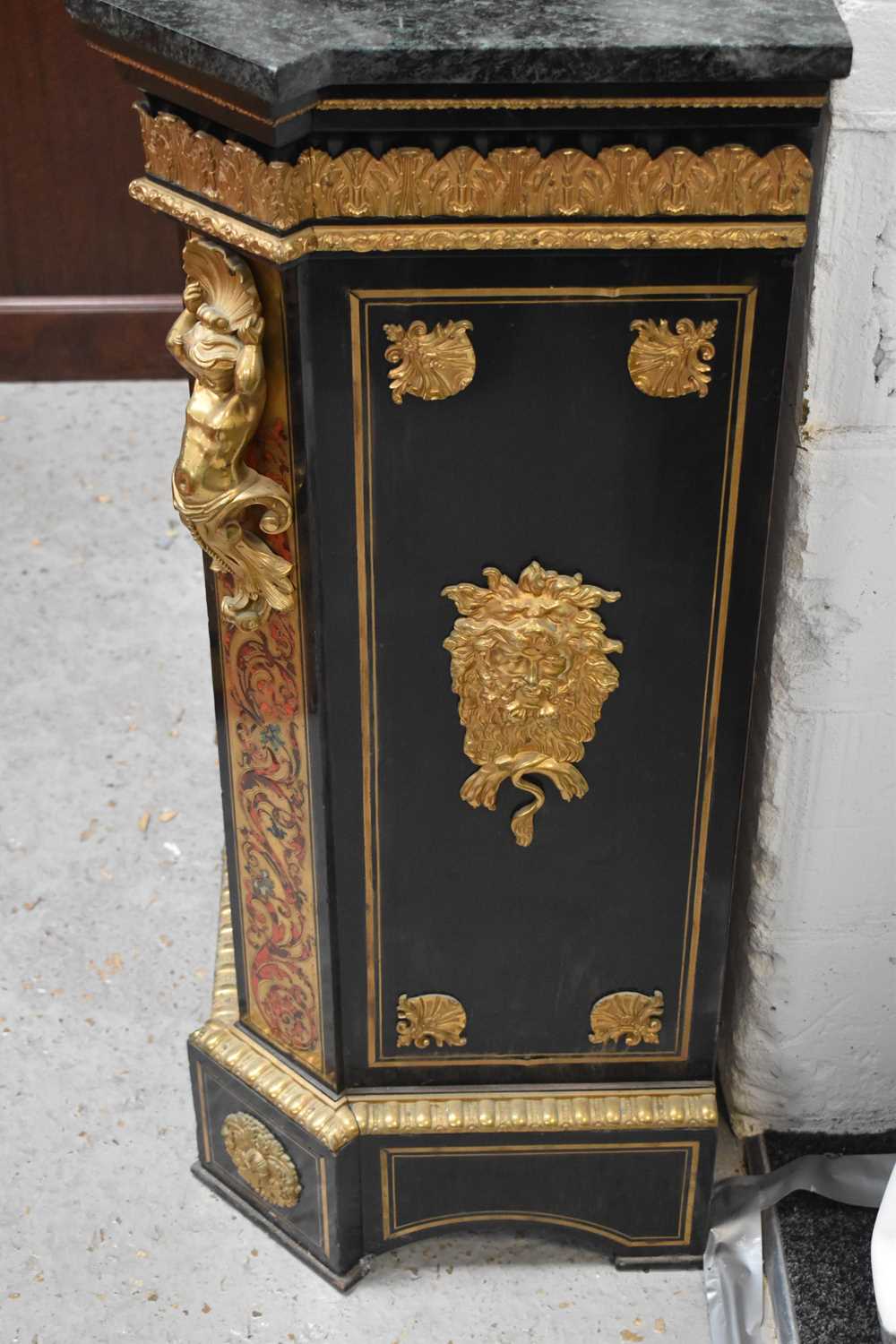 A 19th century style French boulework cabinet, having shaped serpentine marble top, to ebony cabinet - Image 6 of 14