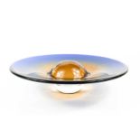 A Murano glass bowl, in blue fading to pale orange and forming a sphere to the centre, 33cm