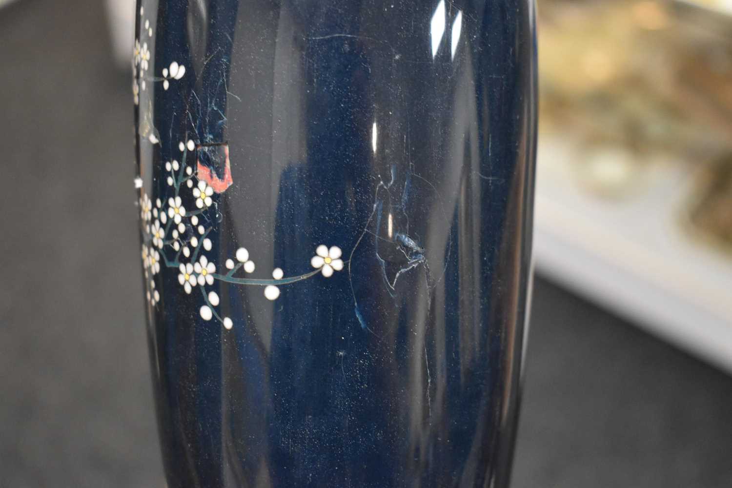 A pair of Art Deco cloisonne vases, of baluster form, the dark blue ground decorated with birds, - Image 14 of 14