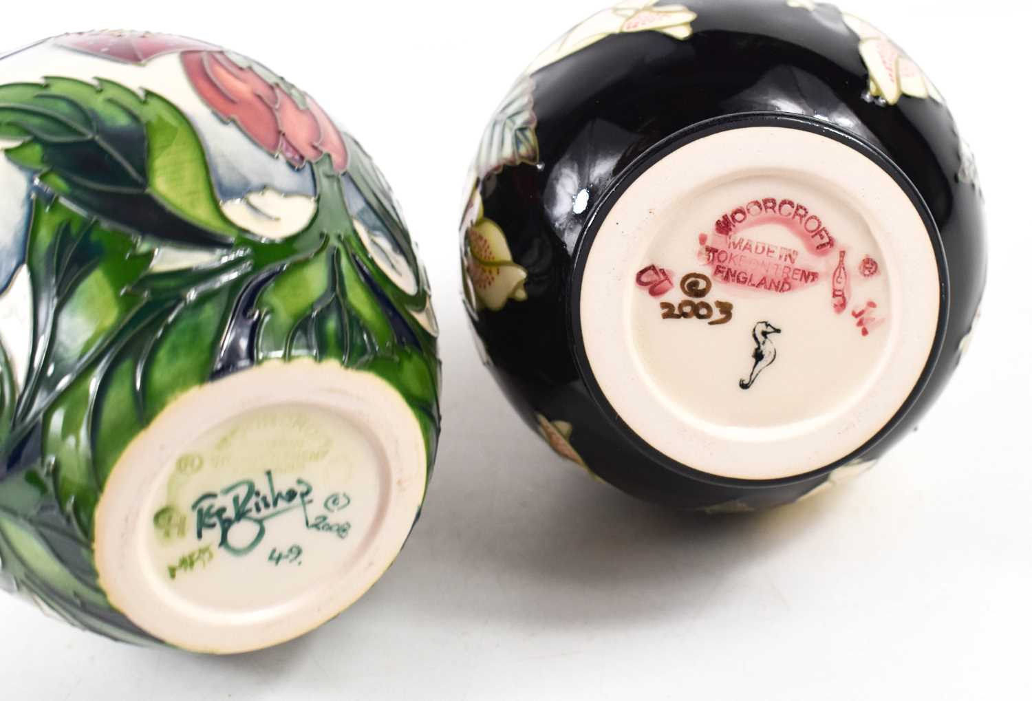 Two Moorcroft vases: one by Rachel Bishop, dated 2008 and signed, together with initials MRJ, no. - Image 2 of 2
