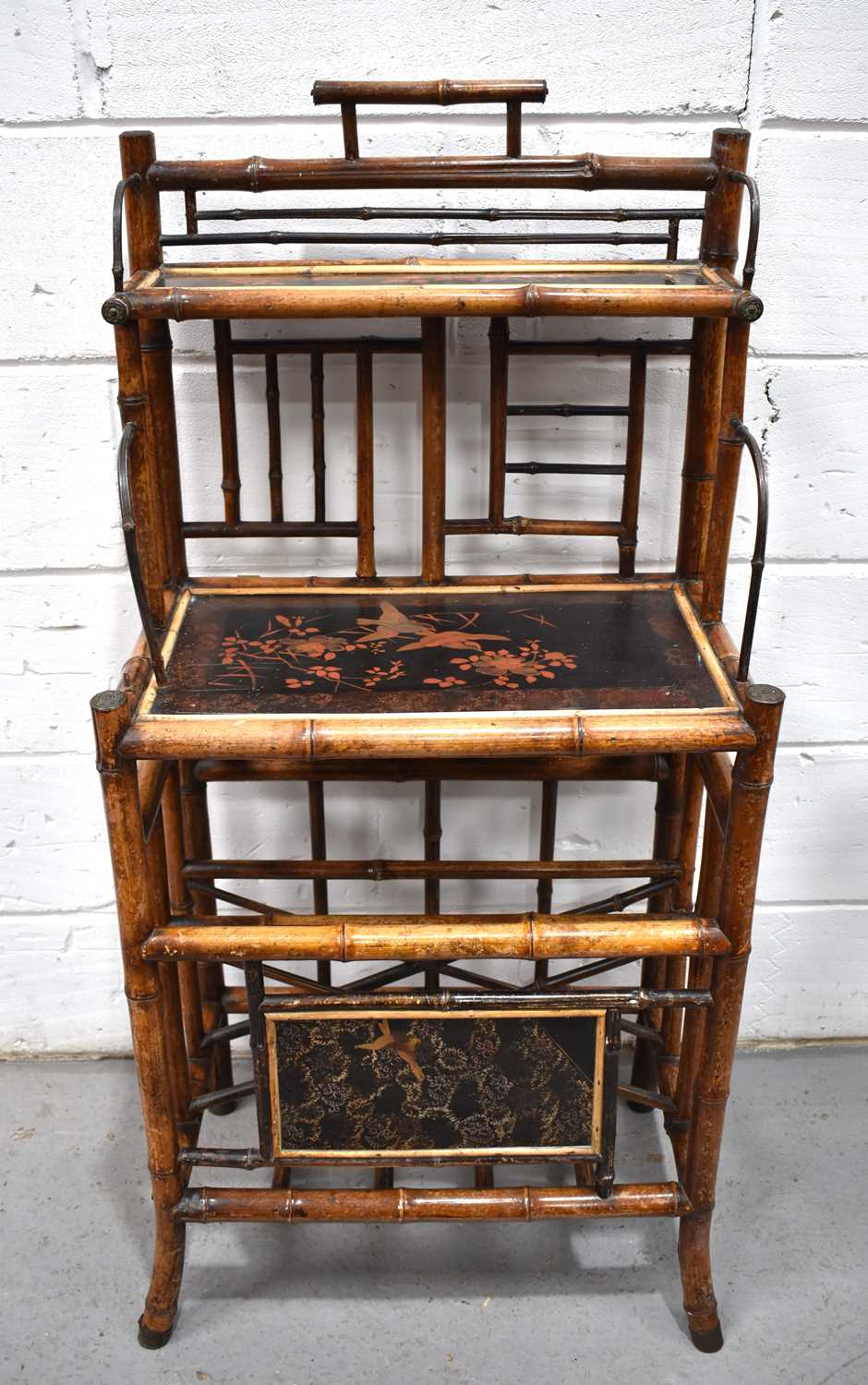 An early 20th century Chinese bamboo hall stand, the raised back having a single shelf above the top - Image 3 of 4