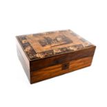 A 19th century rosewood Tunbridge ware work box, the lid depicting Muckross Abbey by Night, with