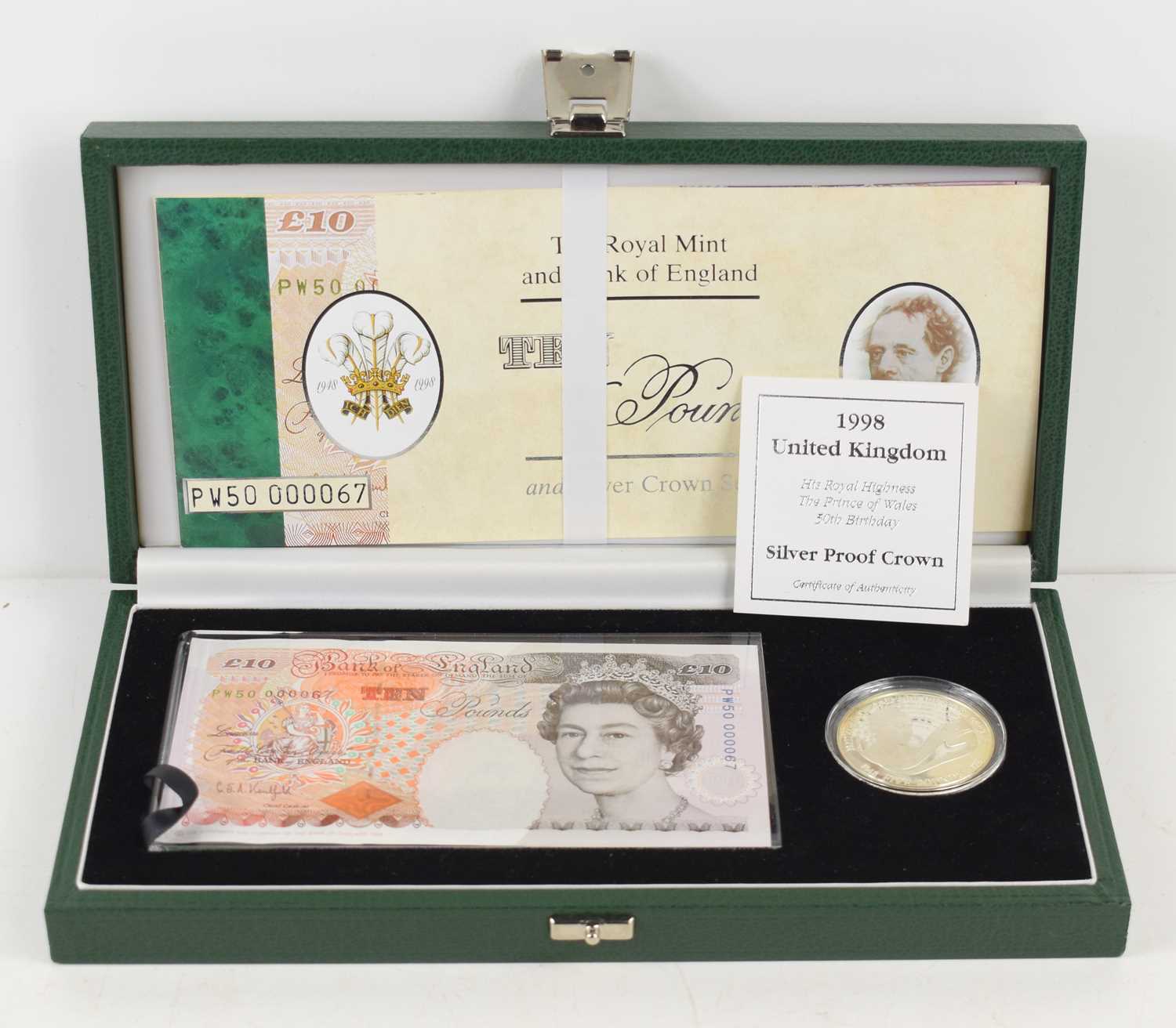 The Royal Mint and Bank of England Ten pounds and silver crown set, limited edition, with