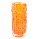 Geoffrey Baxter for Whitefriars, a tangerine coloured cylindrical 'bark' vase, pattern number