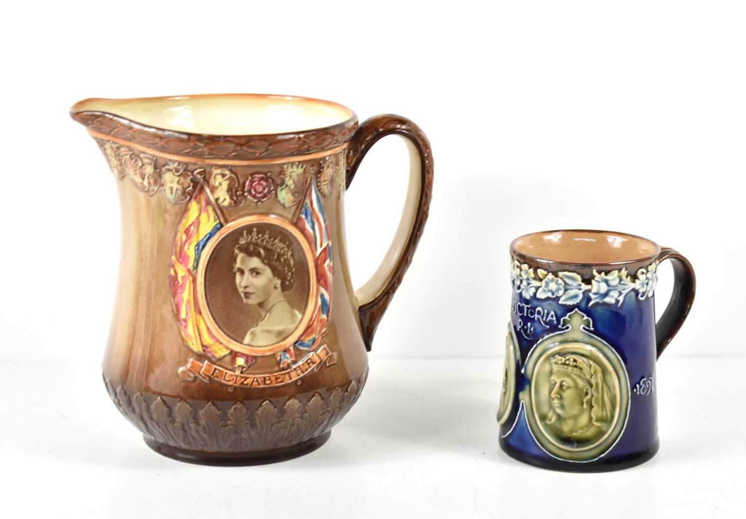 A Doulton Lambeth stoneware mug commemorating Queen Victoria's Diamond Jubilee 1837-1897,