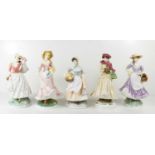 A group of Royal Worcester limited edition porcelain figurines: Sunday Best, Autumn, Spring,