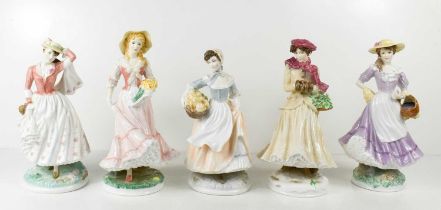 A group of Royal Worcester limited edition porcelain figurines: Sunday Best, Autumn, Spring,