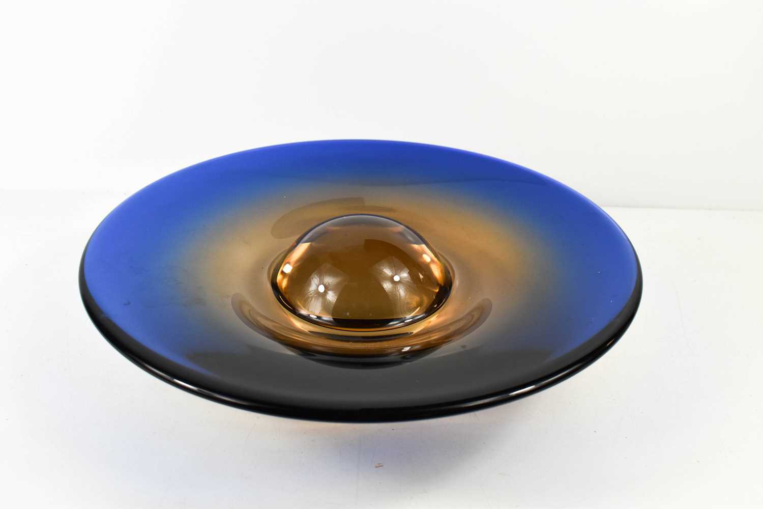 A Murano glass bowl, in blue fading to pale orange and forming a sphere to the centre, 33cm - Image 2 of 2
