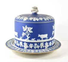 A 19th century jasper ware Stilton or cheese dome, possibly by James Dudson, the deep blue ground