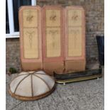 A French 19th century three fold screen with petit pois embroidered garlands together with an