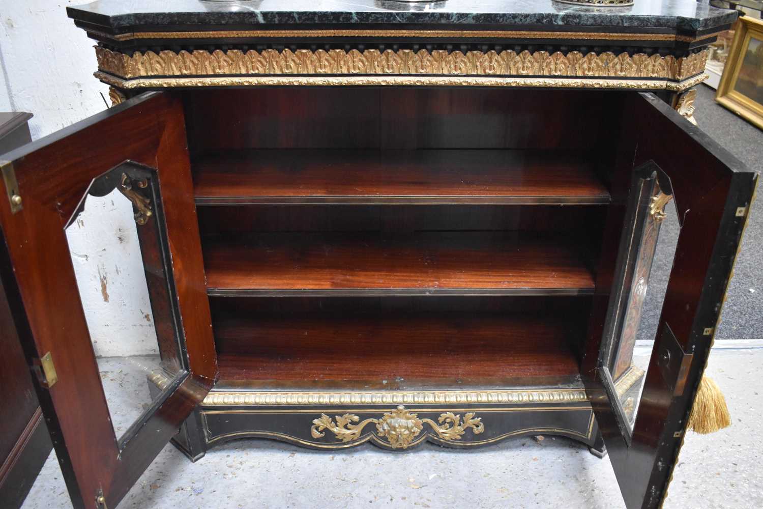 A 19th century style French boulework cabinet, having shaped serpentine marble top, to ebony cabinet - Image 13 of 14
