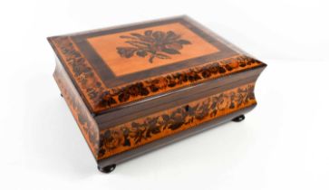 A Georgian early 19th century rosewood Tunbridge ware work box, the raised lid decorated with mosaic