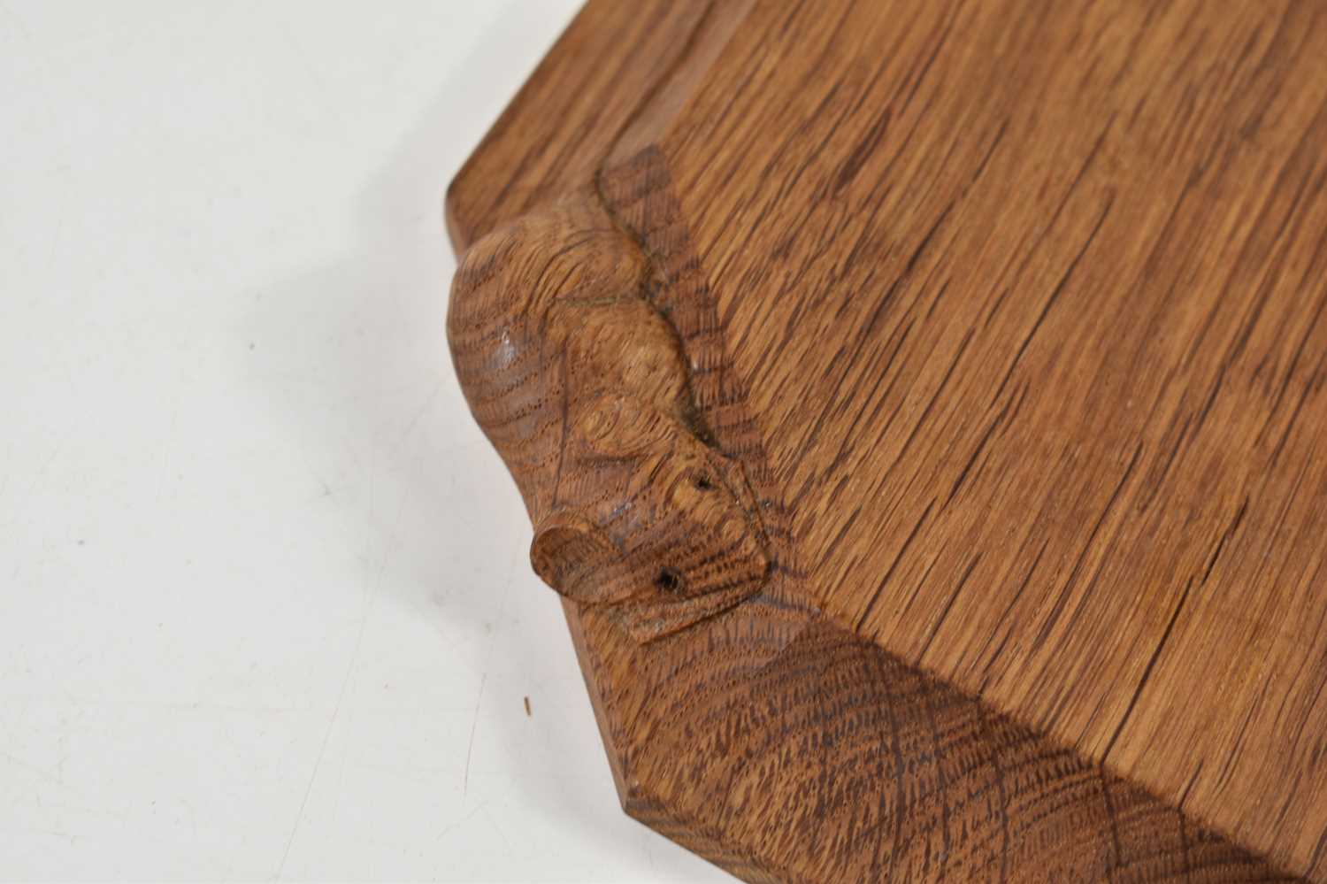 A Robert "Mouseman" Thompson octagonal oak cheeseboard with carved mouse edge, 18.5cm by 18.5cm - Image 2 of 2