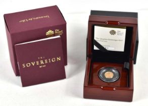 A Queen Elizabeth II 22ct gold proof quarter sovereign, issued by The London Mint 2017, with case