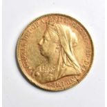 A Queen Victoria full gold sovereign, veiled head, Melbourne mint mark, dated 1898.