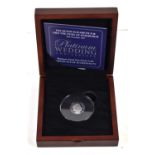 A Platinum Wedding Anniversary Platinum Proof One Penny Coin, 4g, with certificate and case.