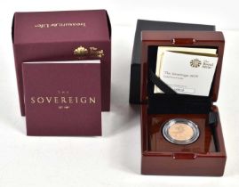 An Elizabeth II Royal Mint 2019 gold proof sovereign with fitted case and certificate of