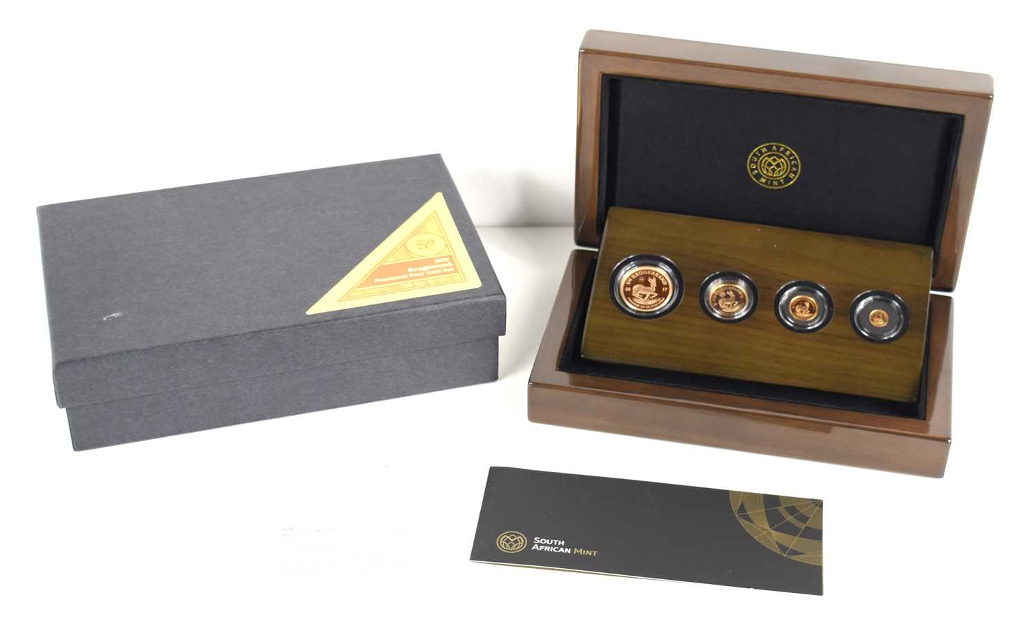 A South Africa Mint 2017 Krugerrand fractional 22ct gold proof coin set, 8.482g, 3.395g, 1.697g