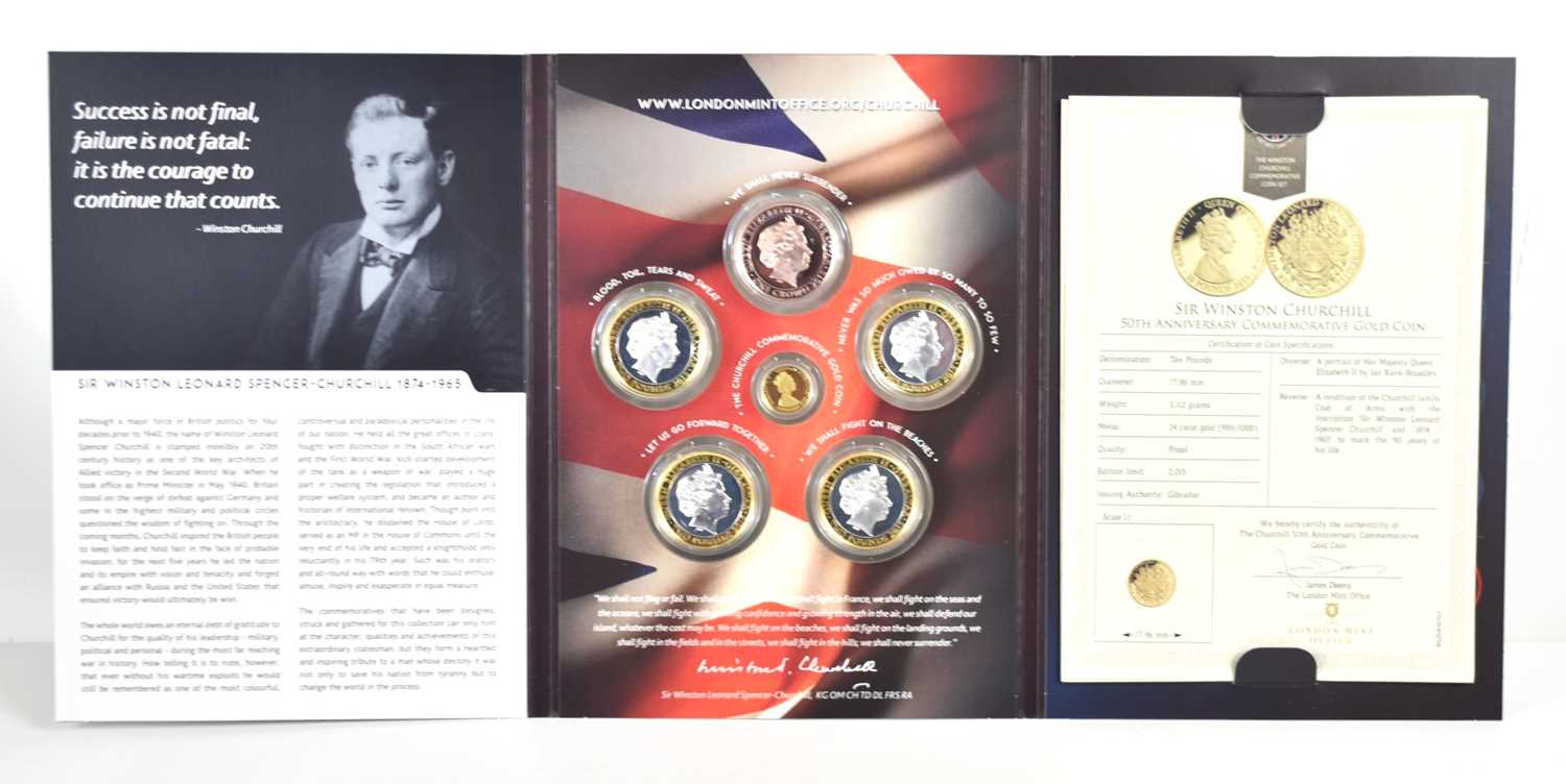 A Winston Churchill "Inspiration to a Nation" coin set, comprising of a 24ct gold proof ten pound