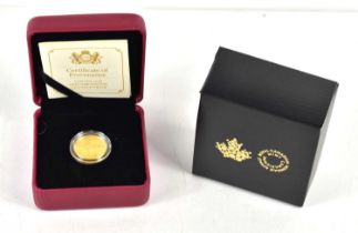 A Royal Canadian Mint Queen Elizabeth II Coronation 1/4oz 24ct gold proof ten dollar coin, 7.8g,