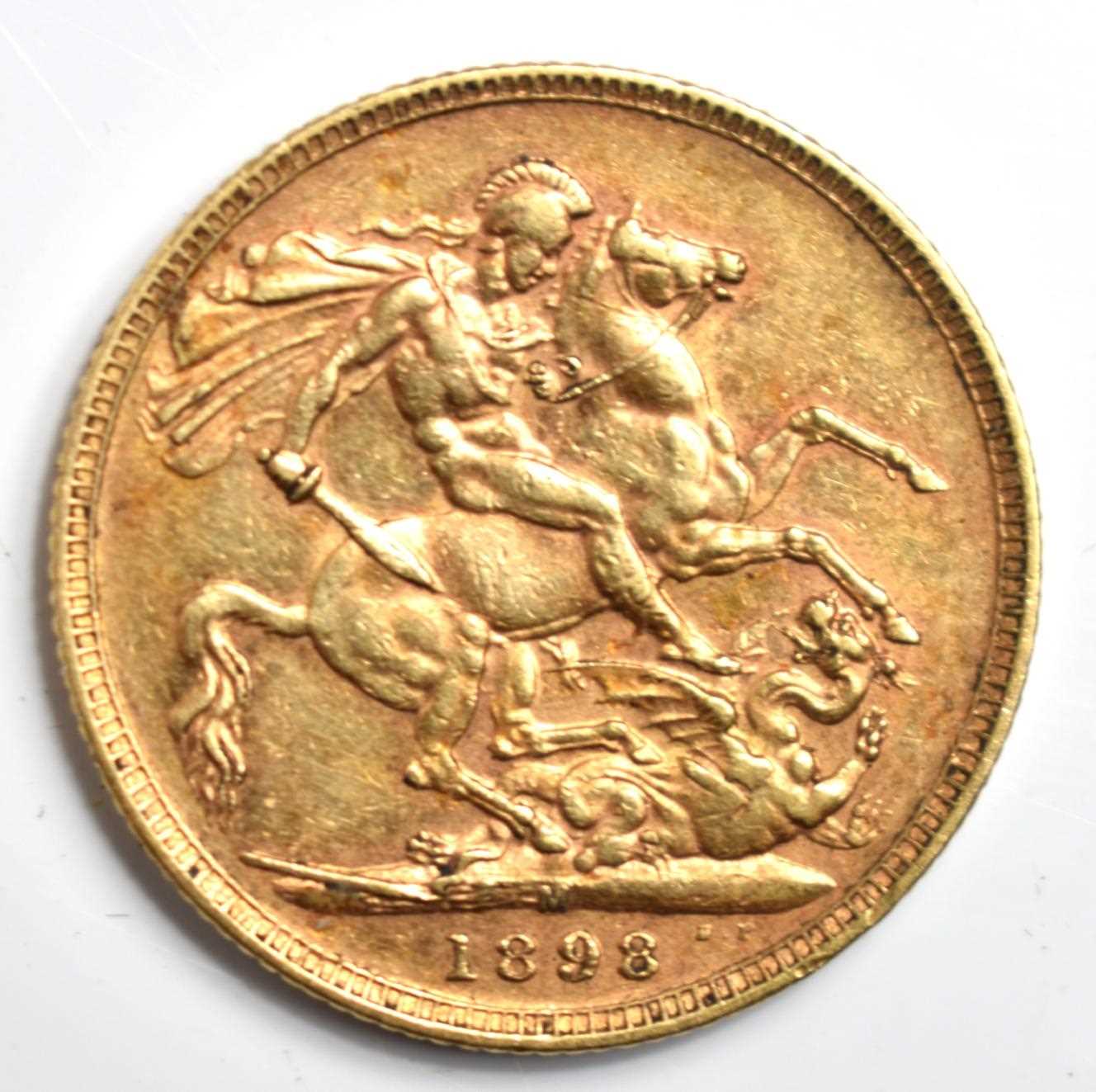 A Queen Victoria full gold sovereign, veiled head, Melbourne mint mark, dated 1898. - Image 2 of 3