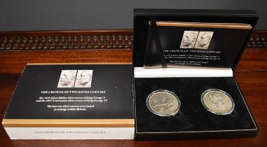 Two Crowns of Two Kings Coin set, the 1935 Silver Jubilee silver crown of King George V, and the